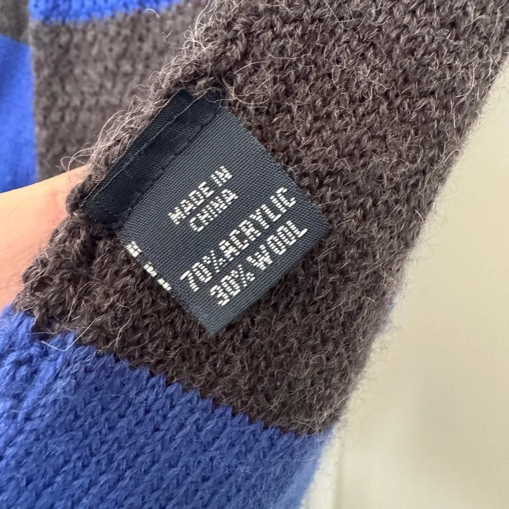 Tommy Hilfiger Blue and Gray Striped Wool Scarf